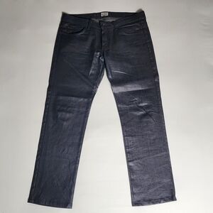 Naked & Famous Wax Coated Indigo Stretch Super Skinny Guy Mens Size 36 Good Cond